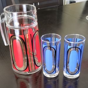 Mid century modern jug and glass set.Made in France